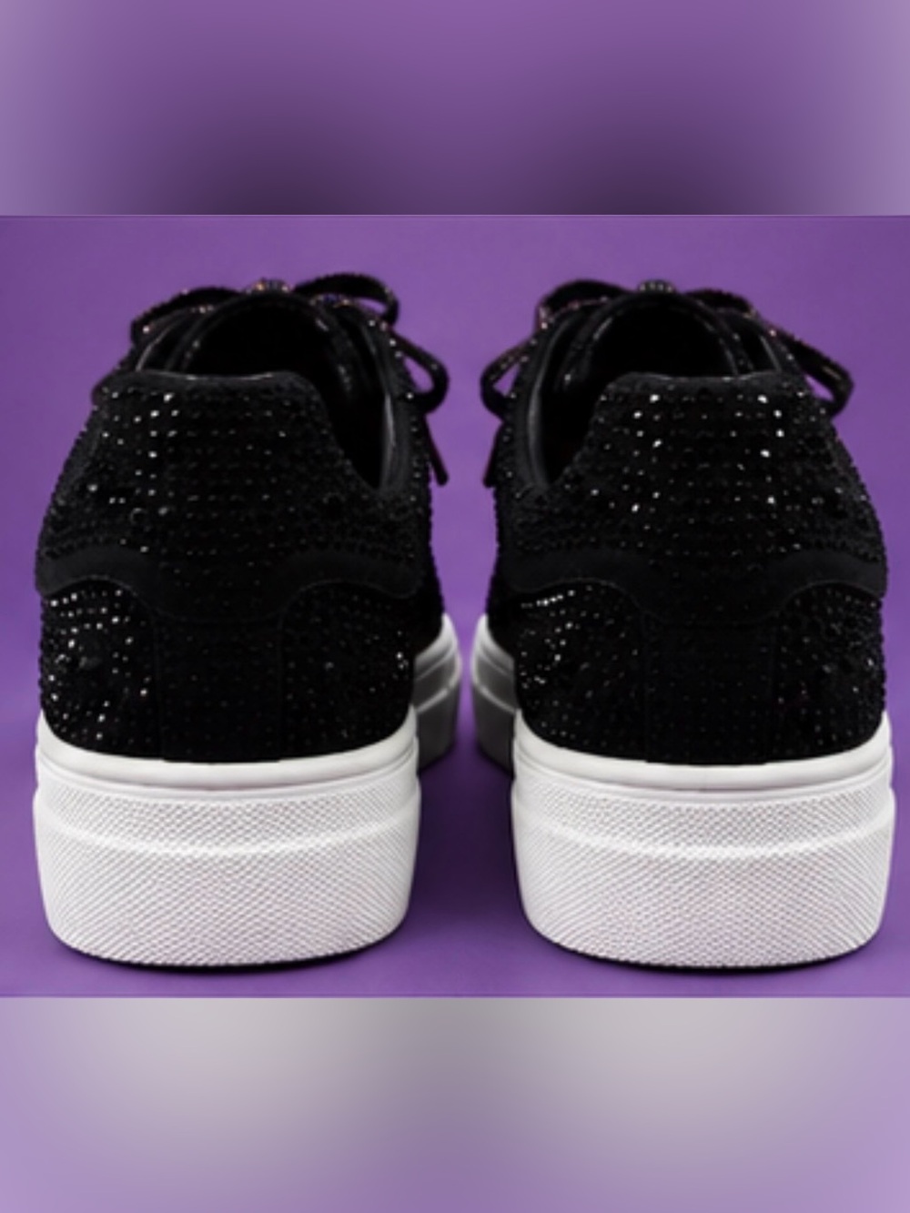 Black Rhinestone Crystal Platform LaceUp Sneakers with glittery laces size 9-9.5 - Picture 7 of 8